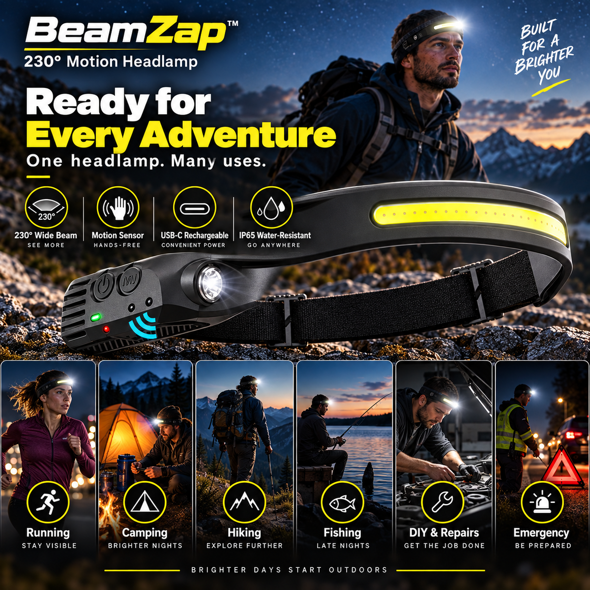 BeamZap™ 230° Rechargeable Motion Headlamp