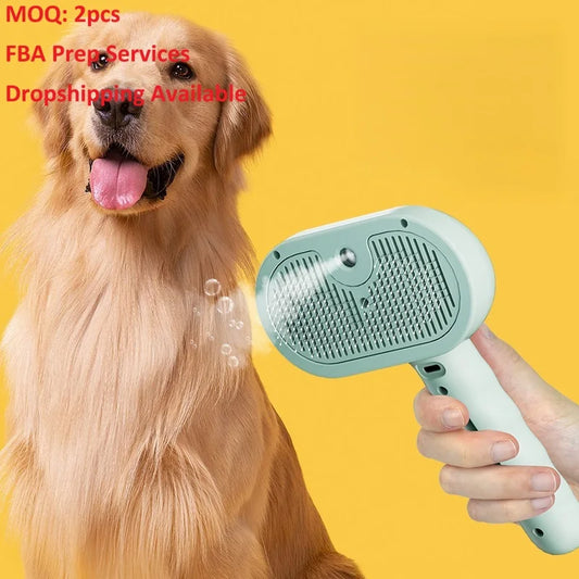 Electric Quiet 4-In-1 Cat Grooming Brush Self Cleaning Anti-Static Portable Effective Pet Steam Brush for Long Hair & Dogs
